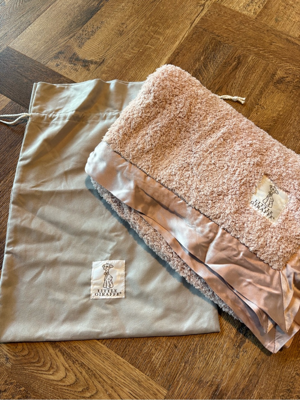 Little Giraffe Blush Pink Plush Sherpa Baby Blanket with Satin Trim
